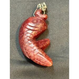 Vintage Carved Stone Fish Pendant Red Jasper